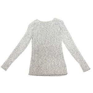 L.L BEAN Argyle Chunky Knit Skinny Crew Neck Sweater Grey Size Small